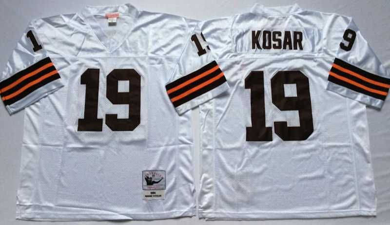 Browns 19 Bernie Kosar White M&N Throwback Jersey